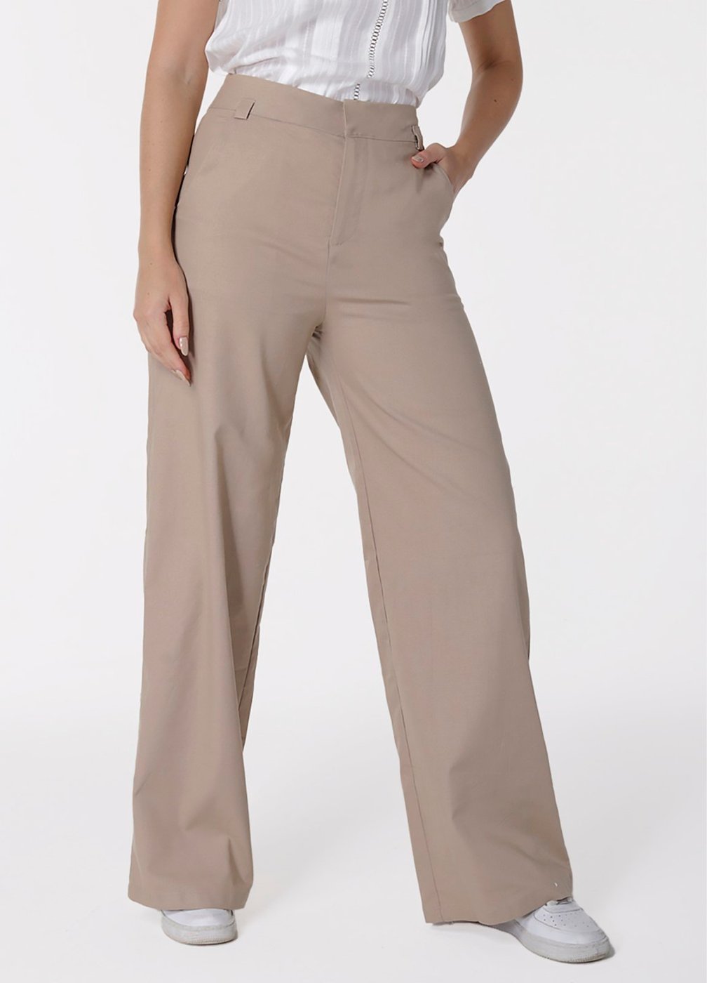 Calça de Linho Claro Pantalona Alfaiataria Feminina