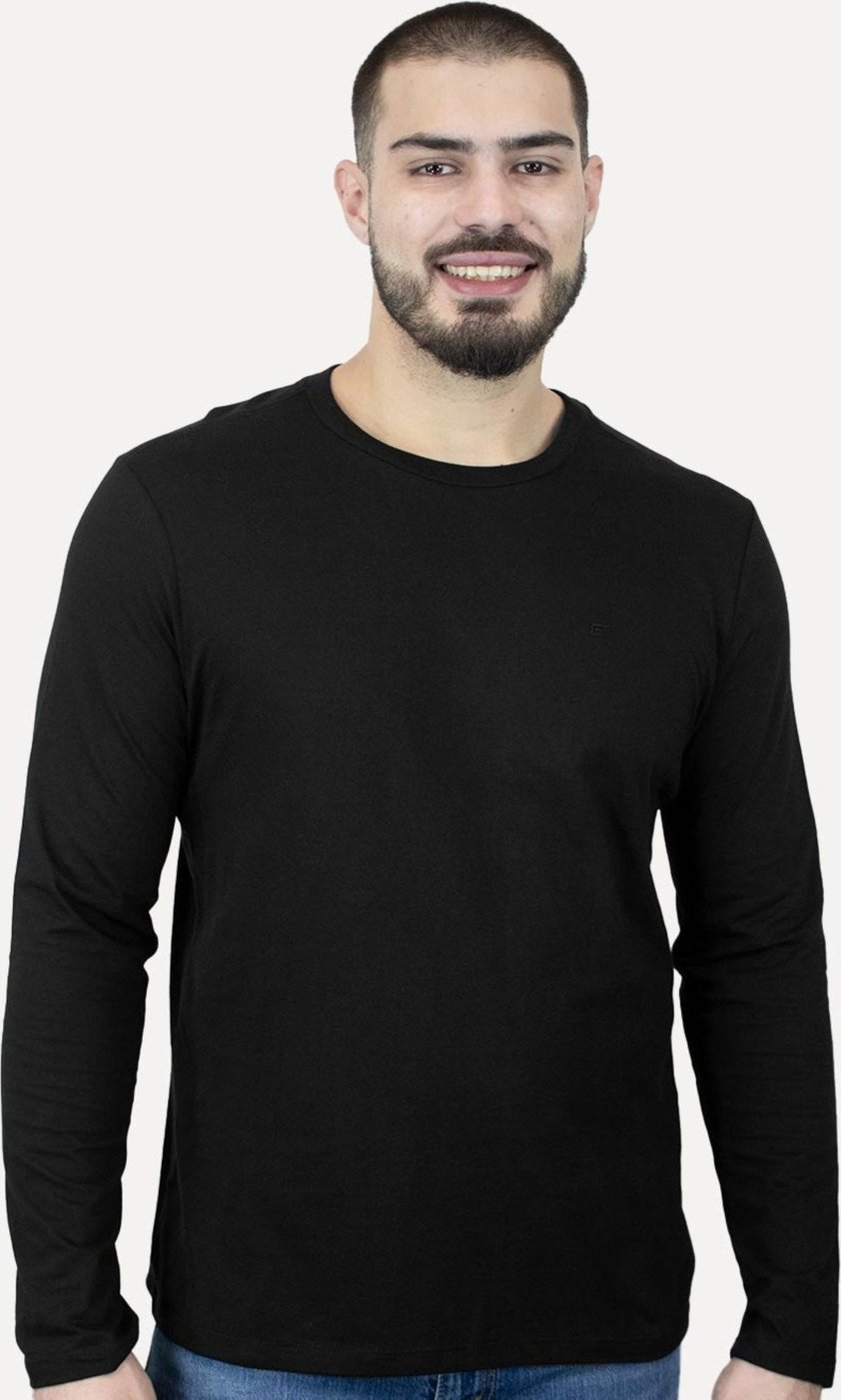 Camiseta Ellus Masculina Manga Longa Cotton Fine Classic Logo Preta