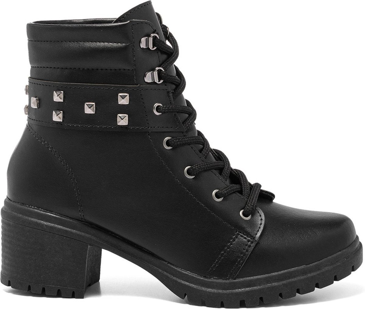 Coturno Feminino Stessy Shoes Bota Cano Baixo Salto Tratorada Estilosa Preta