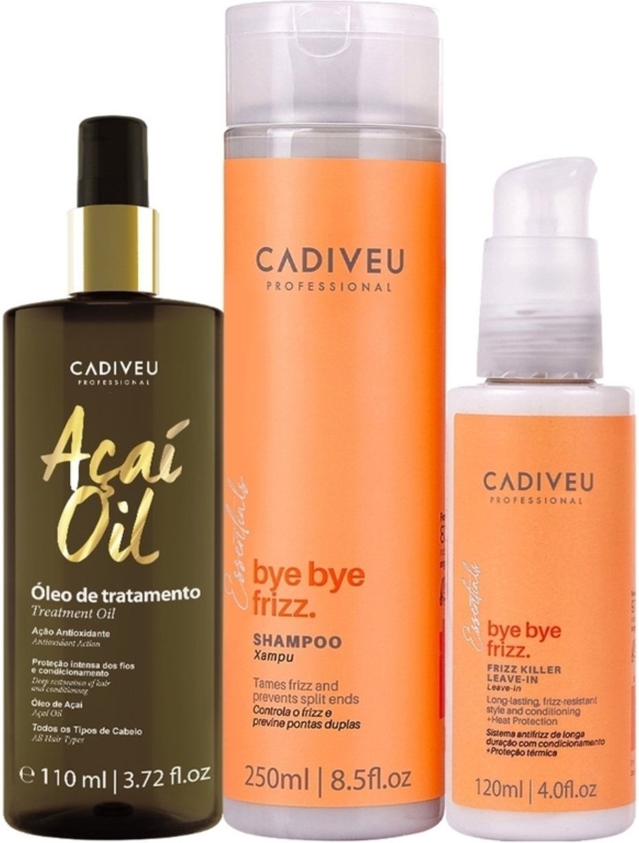 Kit Cadiveu Professional Bye Bye Frizz Shampoo Leave-in e Açaí Oil 110 (3 produtos)