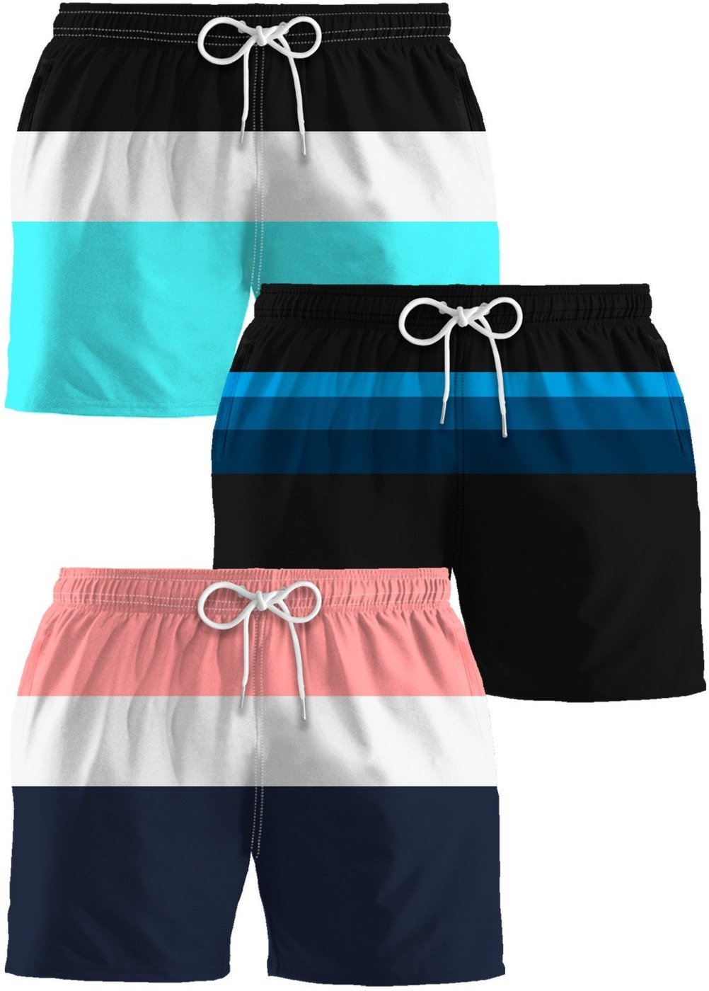 Kit 3 Bermudas Tactel Masculinos Listrados Pra Academia