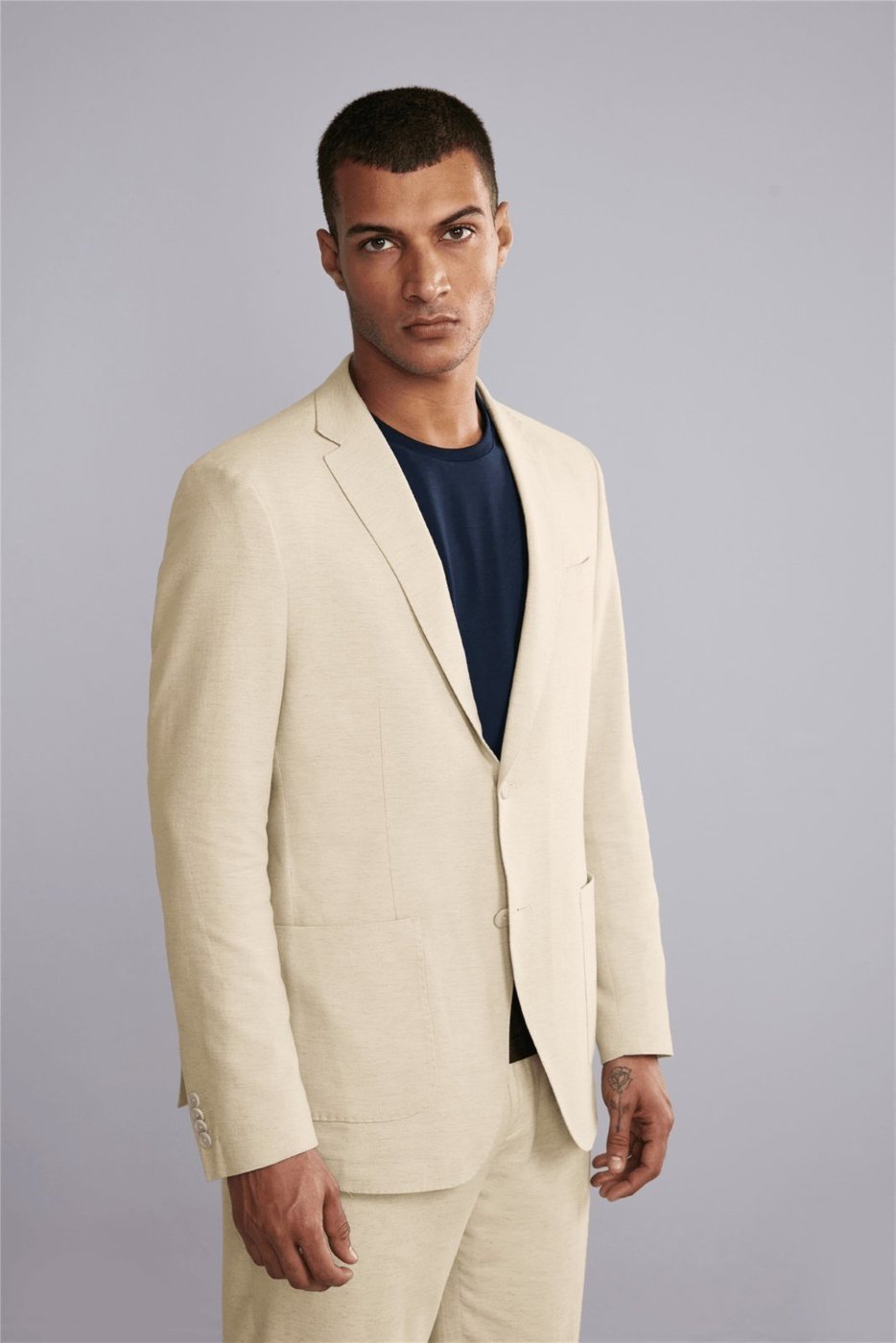 HIGHSTIL Blazer Alfaiataria Liso Linen Blend Slim Fit Areia