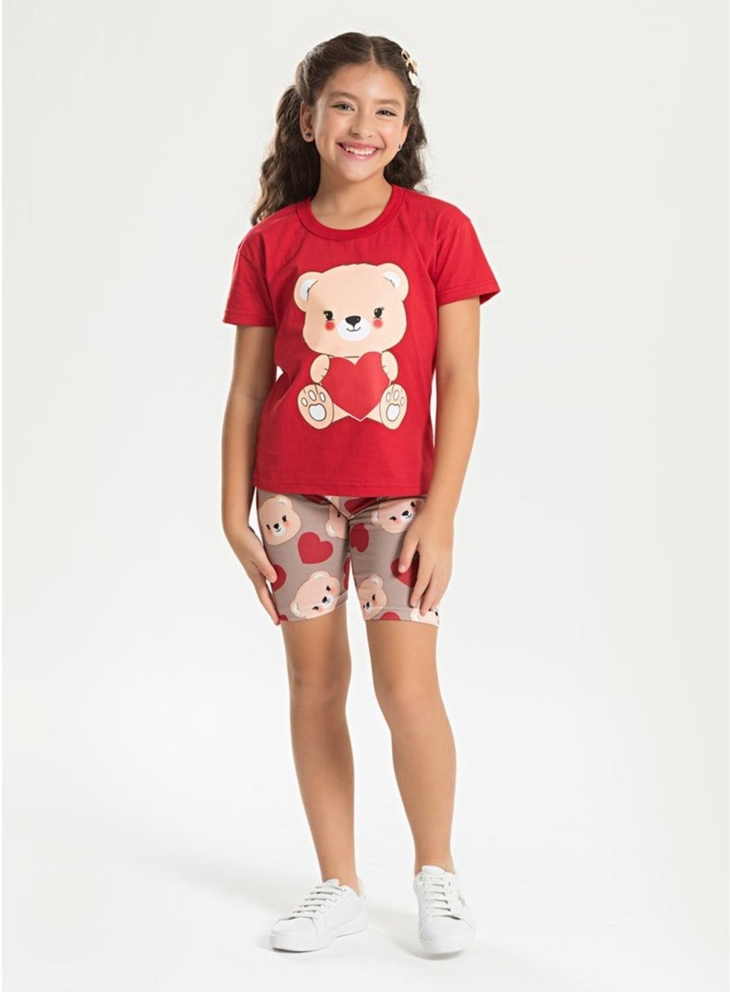 Imagem principal Infantil - Conjunto Verão Menina Blusa e Shorts Ciclista Ursinho Coração Molekada vermelho Molekada vermelho