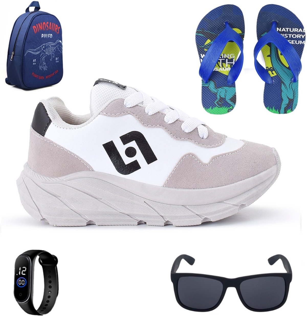 Imagem principal Infantil - Tenis Meninos Jogger Escolar Casual Camurça + Mochila Chinelo Oculos Relogio CALCADOS LGHT LIGHT preto CALCADOS LGHT LIGHT preto