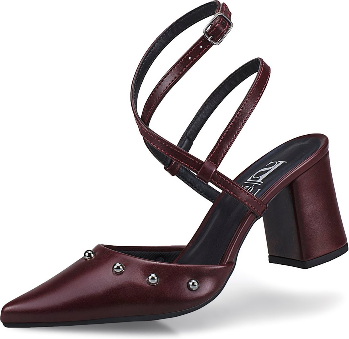 Sapato Social Feminino Scarpin Bico Fino Salto Bloco Confortável Cravo Fivela 3045 Marsala