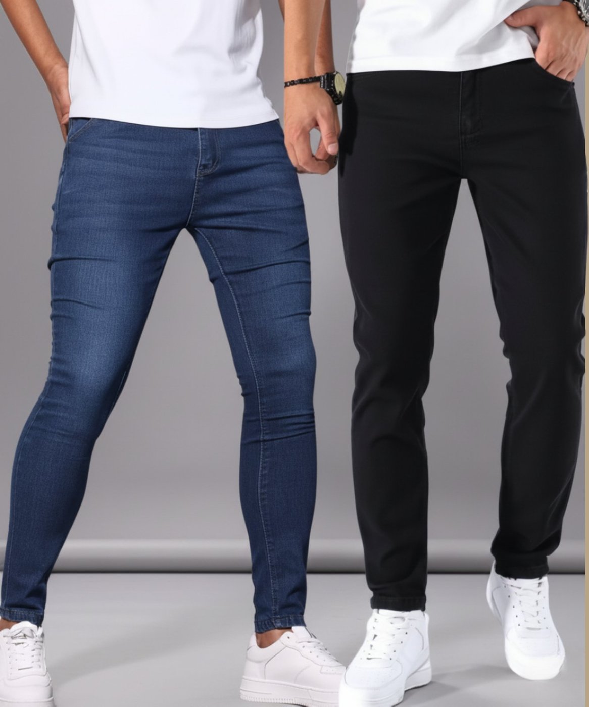 Kit 2 Calças Slim Alpha Street Wear Casual e Confortavel Fashion e Basica Escuro e Preto