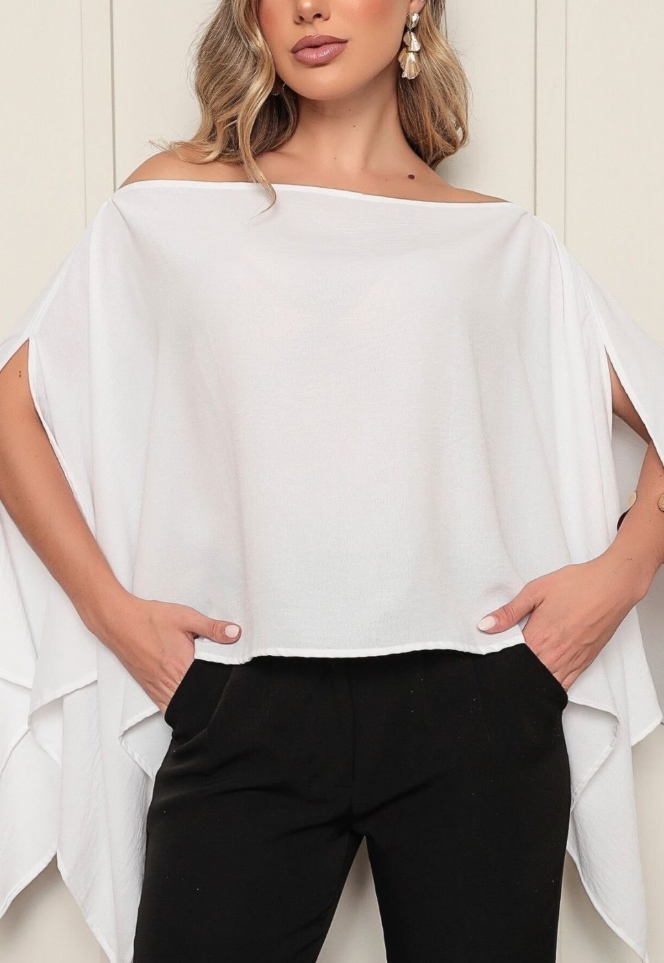 Blusa Bata Feminina Elegante Tendencia Estilo Virginia Branca