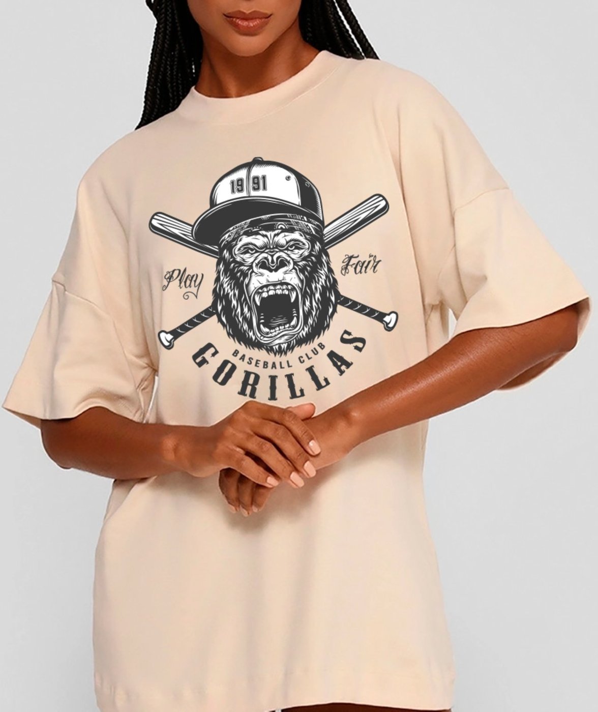 Imagem principal Camiseta Ousy Unissex Streetwear Play Fair Gorila Estilo Esportivo Oversized Off White off-white white ousy off-white white