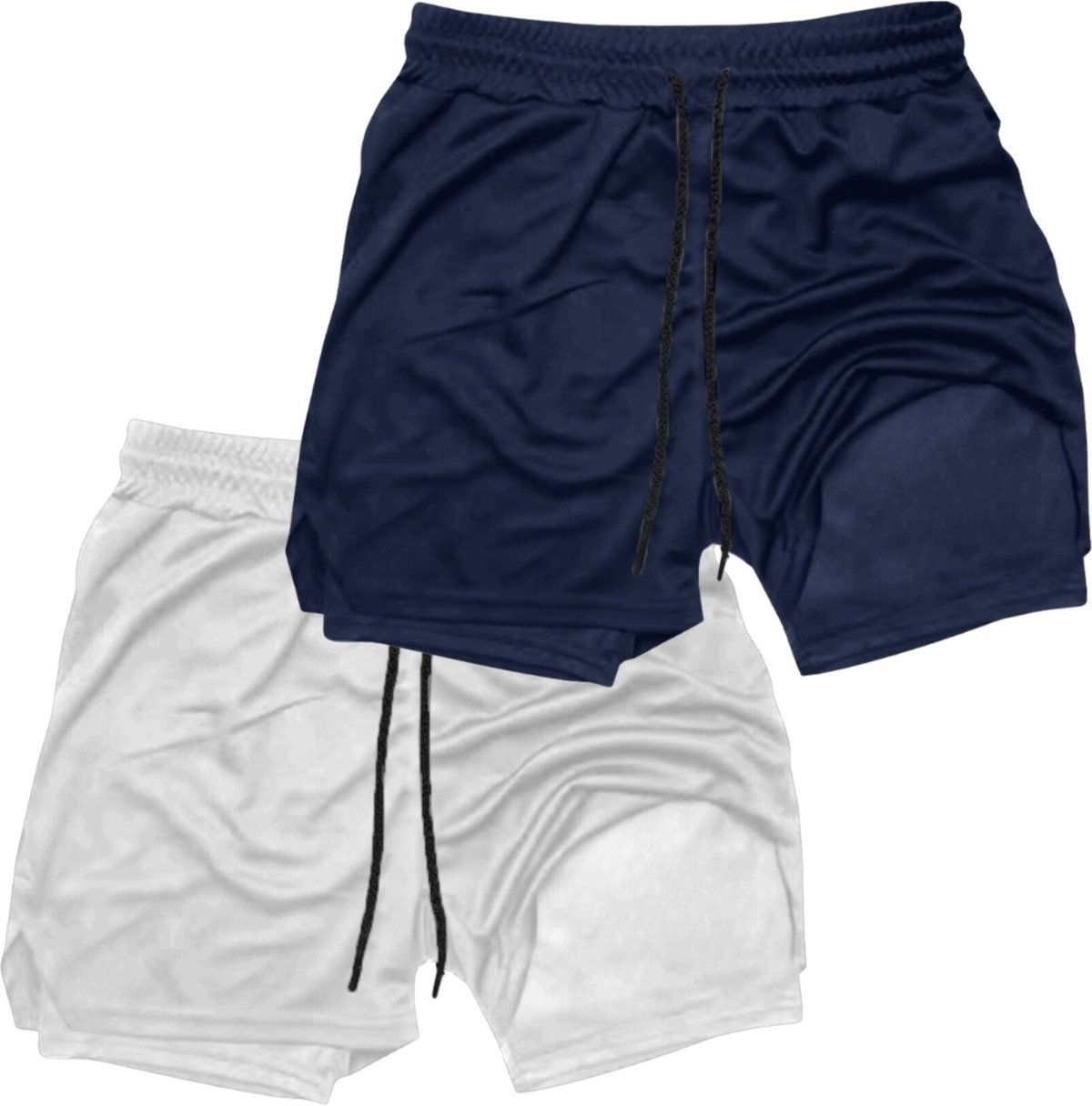 Imagem principal Kit 2 Shorts Treino Dry Térmico 2 em 1 com Bolso para Cel. e Porta-Toalha Calção Fitness Academia Relaxado multicolorido Relaxado multicolorido