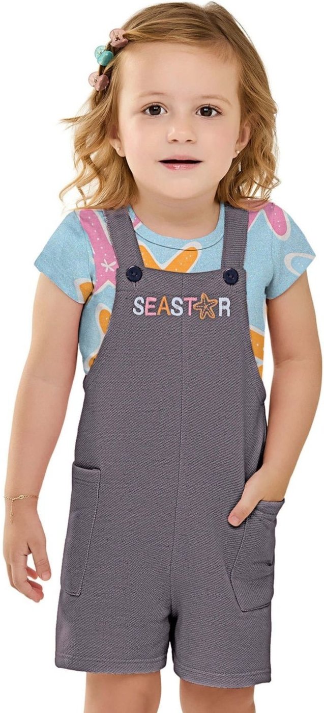 Imagem principal Infantil - Conjunto Menina Jardineira e Blusa Estrelas Elian cinza Elian cinza