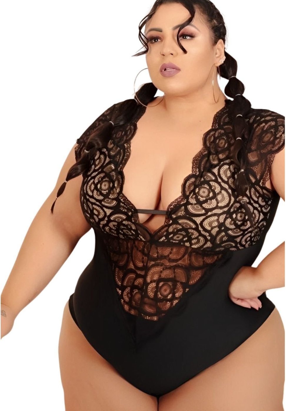 Body Summer Body Decotado Plus Size Roupa Tamanhos Grandes Sexy Feminina Preto com nude