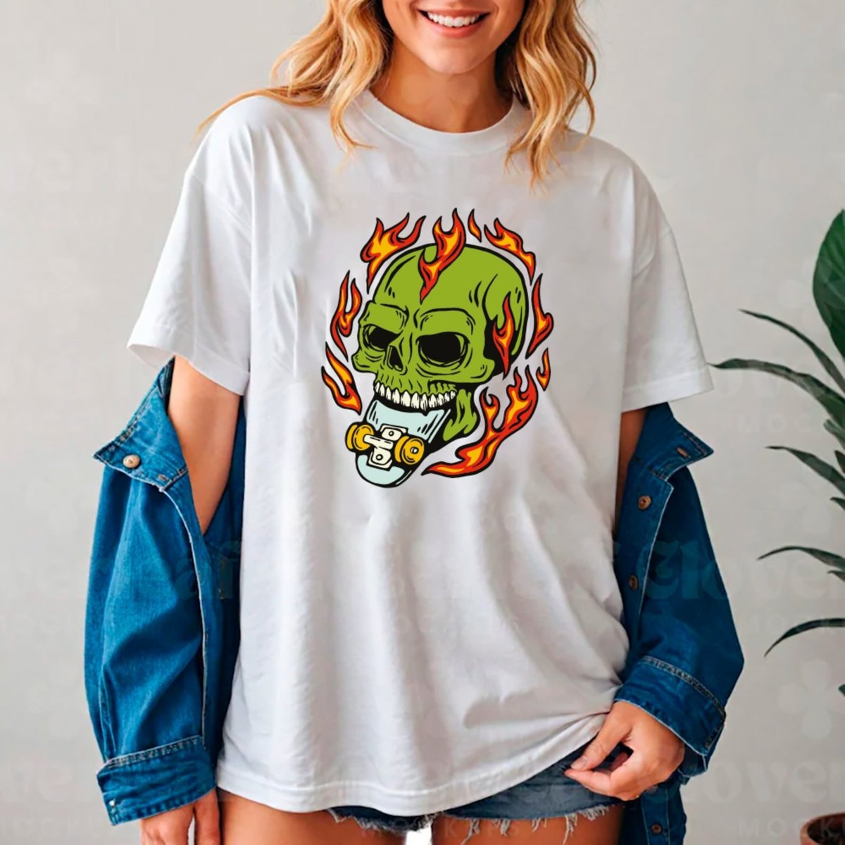 Imagem principal Camiseta Ousy Streetwear Skateboard Caveira Flamejante Oversized Unissex branco ousy branco