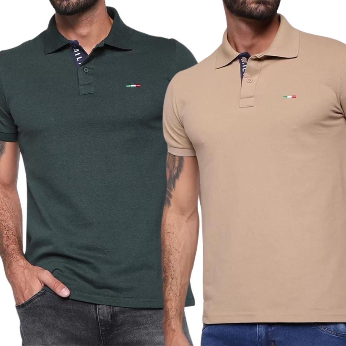 Imagem principal Kit 2 Polos FMF Masculina Básicas Piquet no Estilo Tommy Bordado Itália Bege verde FMF verde