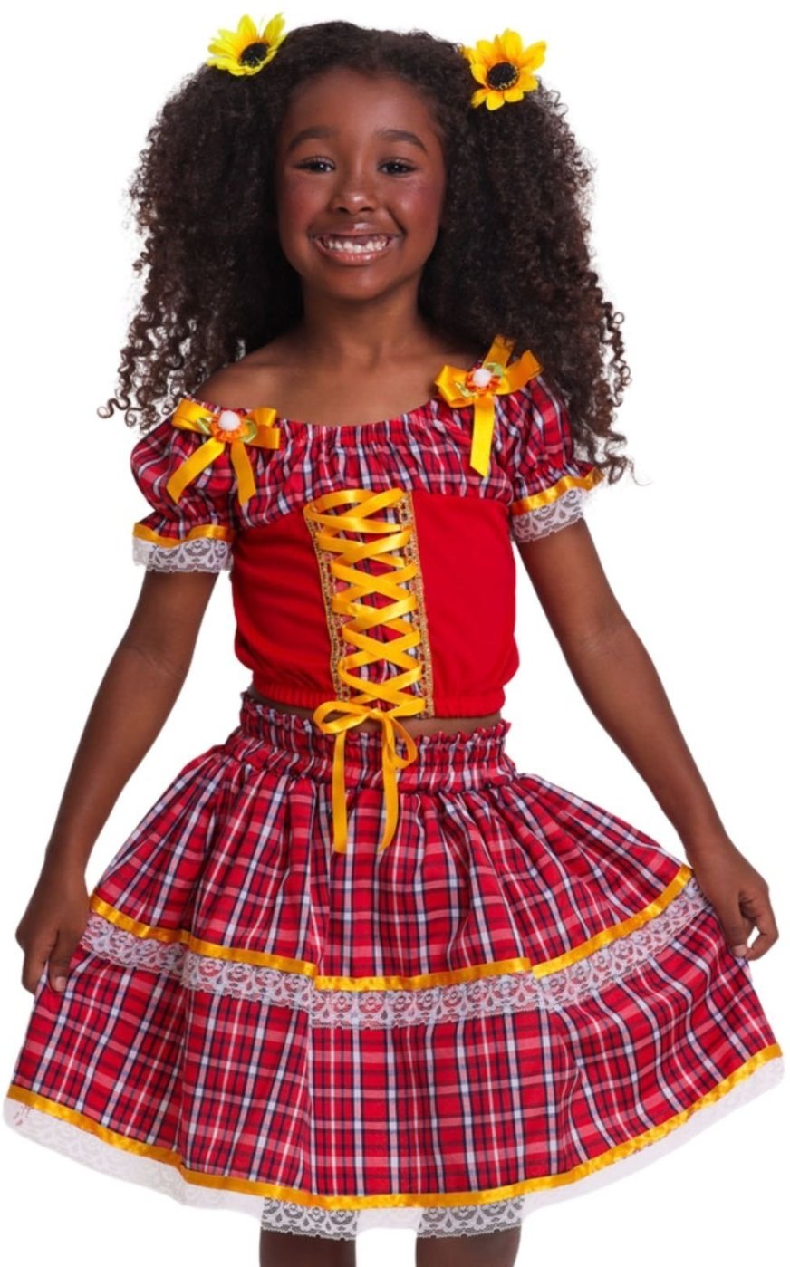 Infantil - Vestido Junino Caipira Estampado Muvilê 4 ao 4