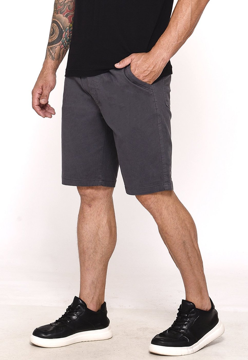 Imagem principal Bermuda Masculina Sarja Cós Elástico Casual Confortável Estilo Urbano Cinza Escuro Macaw amarelo Macaw amarelo