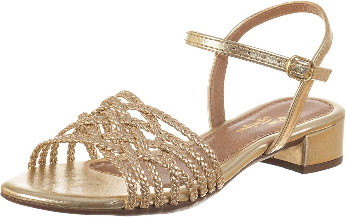 Sandália Feminina Salto Baixo C/Tiras Trancadas Casual Via Birigui