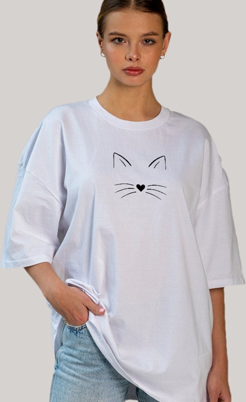 Imagem principal Camiseta Ousy Minimalista de Gato Oversized Feminina branco ousy branco