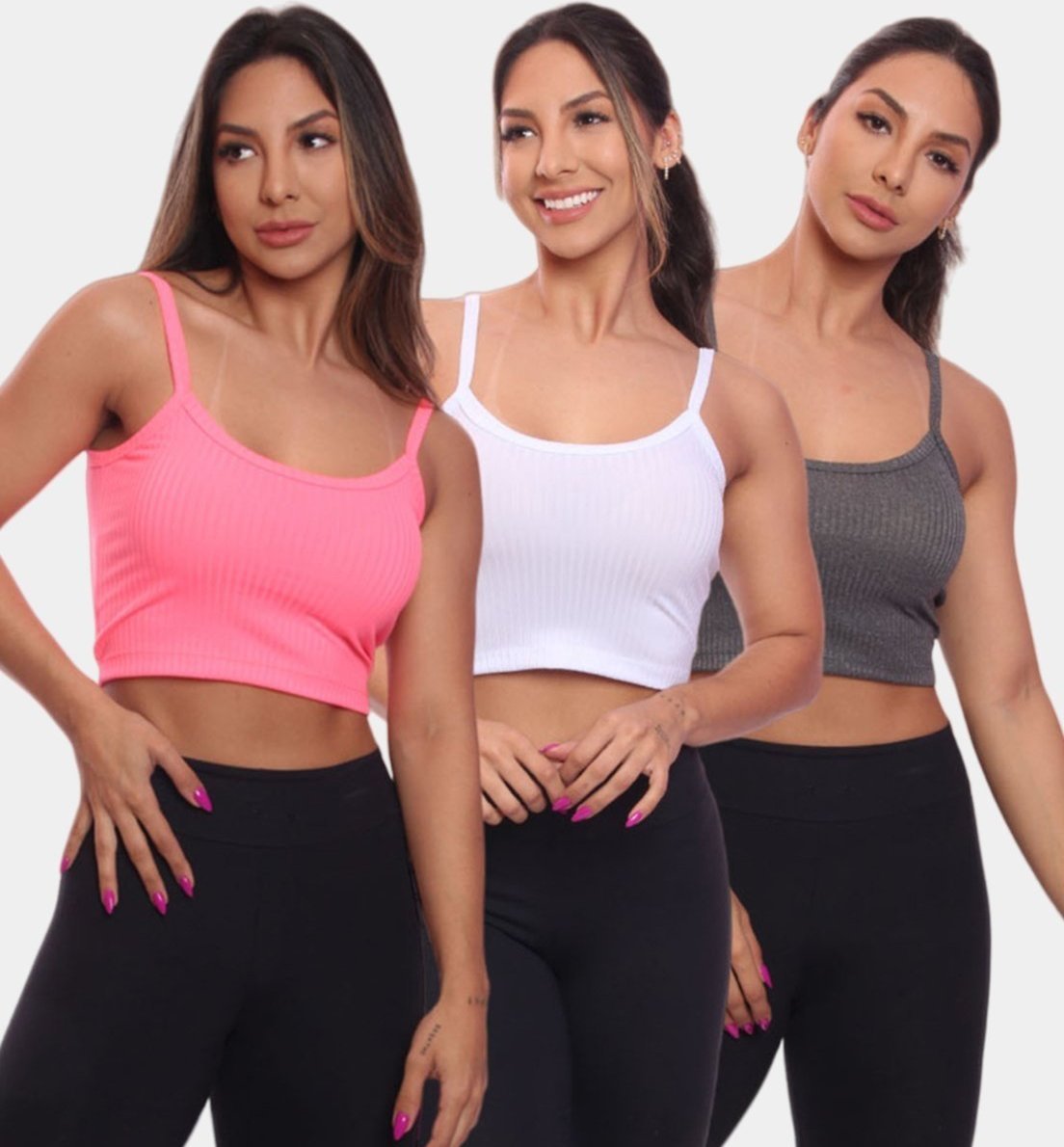 Imagem principal Kit 3 Top Cropped Alcinha Canelado Feminino Lisa Blusa Blusinha Básica Colorido ADRIBEN multicolorido ADRIBEN multicolorido