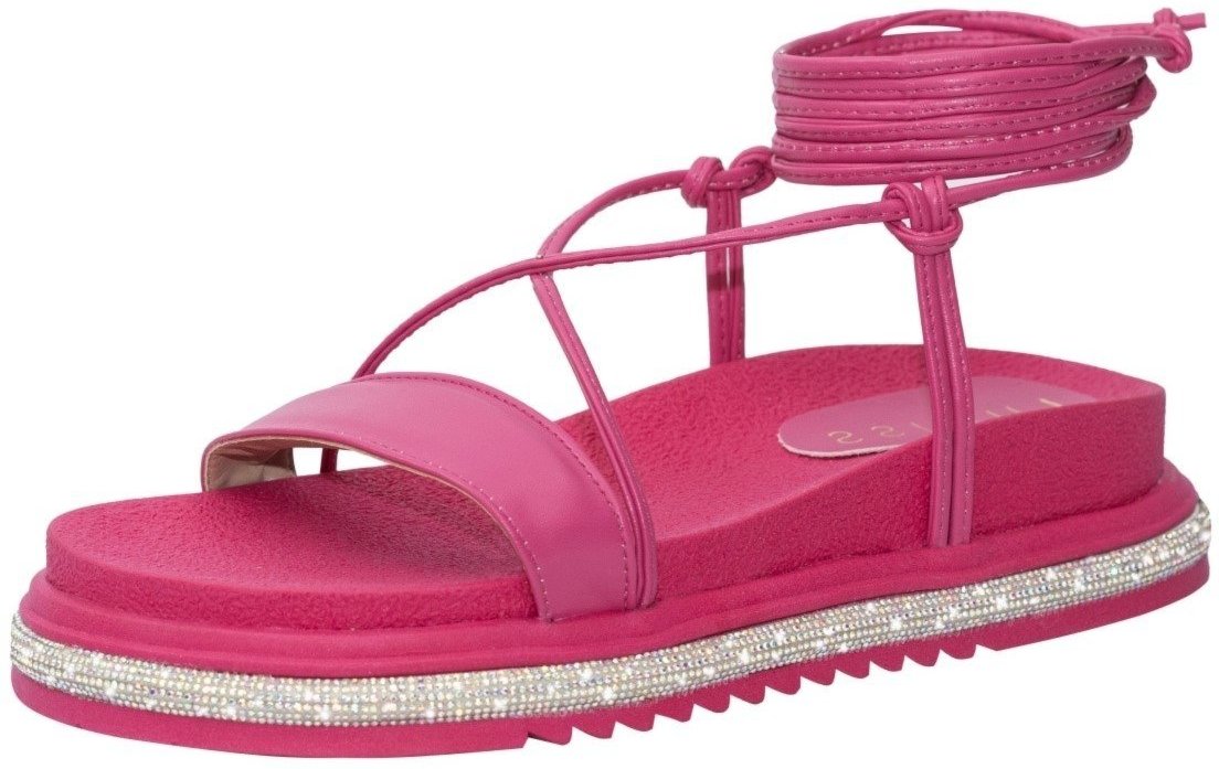 Imagem principal Sandália Papete Feminina Strass Amarração Lumiss Confortável Brilho Cristal Flat Plataforma de Amarrar pink LUMISS pink