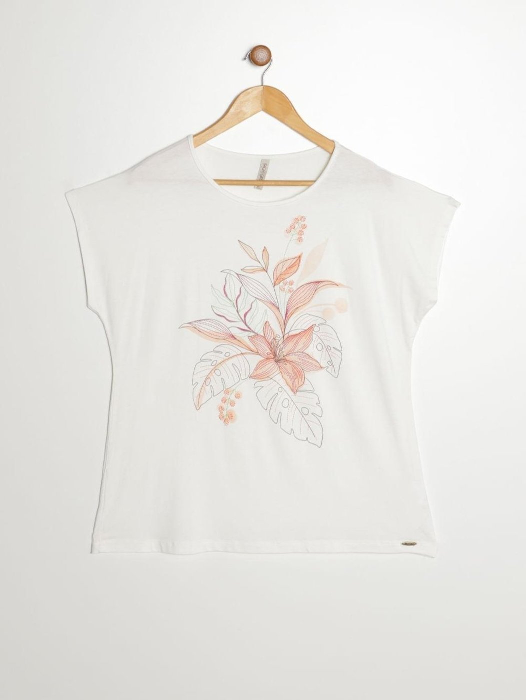 Blusa Silk Floral Manga Curta Plus Size Feminina OFF WHITE