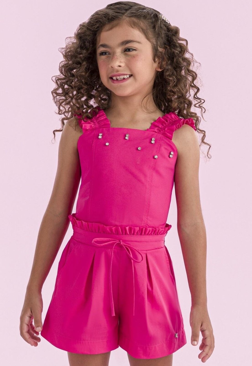 Infantil - Conjunto Shorts Festa Menina Pink Petit Cherie 10 Rosa