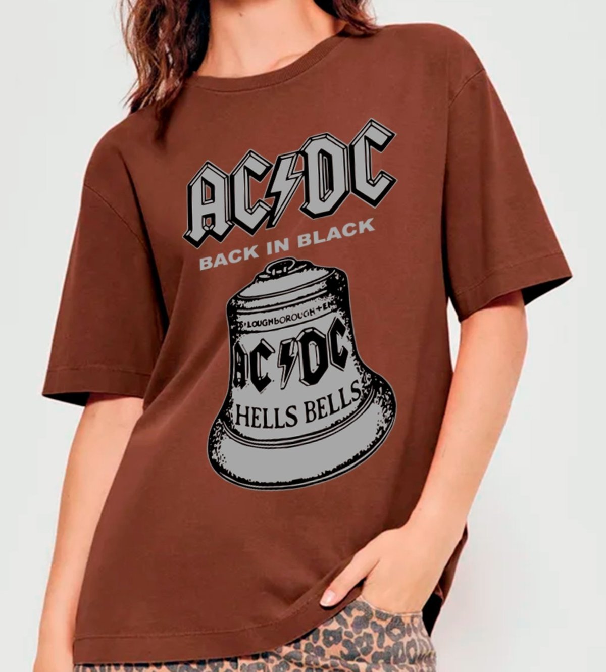 Imagem principal Camiseta Ousy Básica AC DC Hells Bells Estampa Clássica Unissex Marrom branco ousy branco