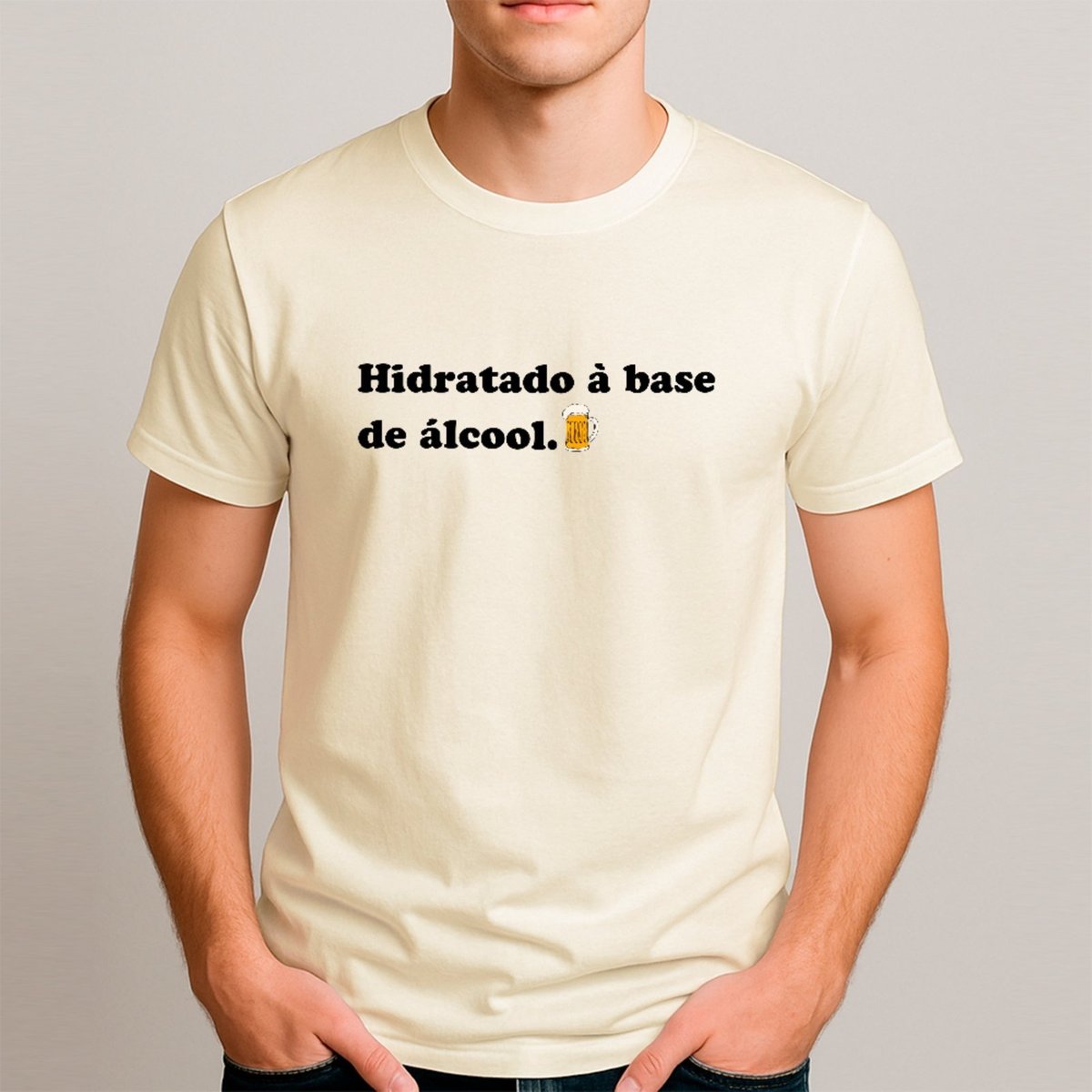 Imagem principal Camiseta Ousy Básica Hidratado À Base Humor Álcool Carnaval Bloco Meme Unissex Off White off-white white ousy off-white white