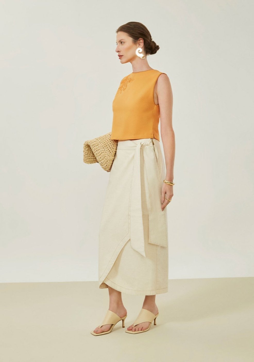 Saia Maria Valentina Reta Alta Midi Off-white