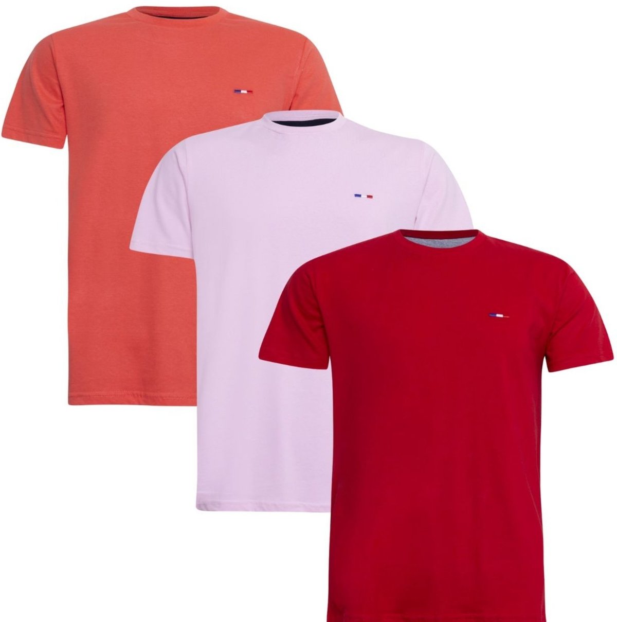 Imagem principal Kit 3 Peças Camisetas Básicas Masculina FMF Vermelho em Algodão Premium no Estilo Tommy Bordado França branco royal FMF branco royal