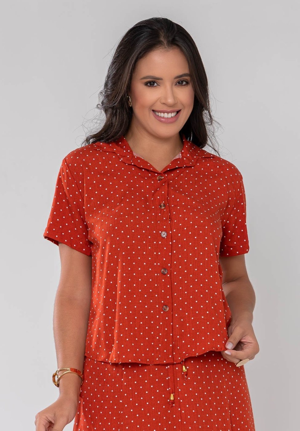 Camisa Aura Dani Viscolinho Poá Terracota