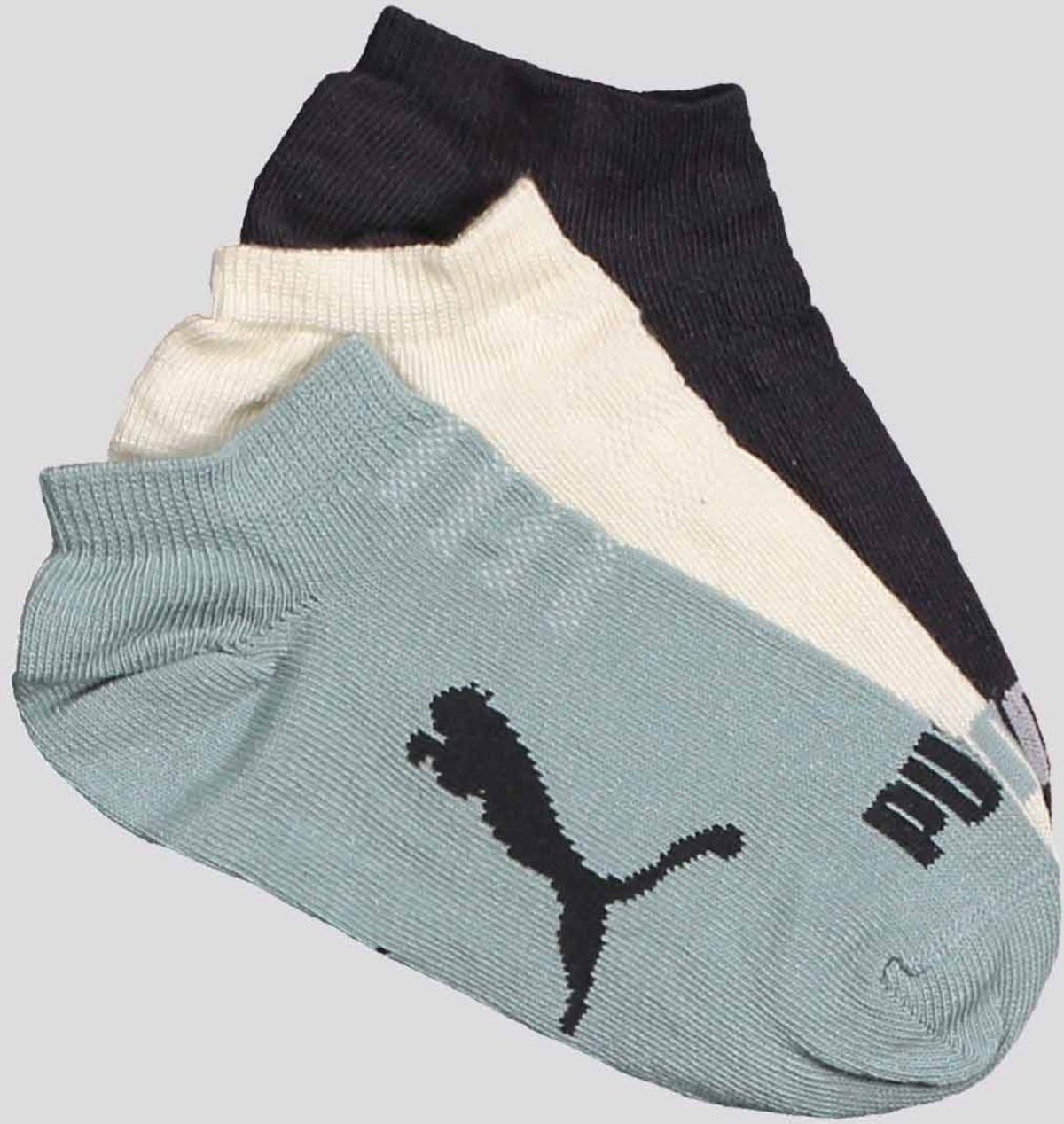 Kit Meia Puma Sapatilha 3 Pares Cinza Off e Verde