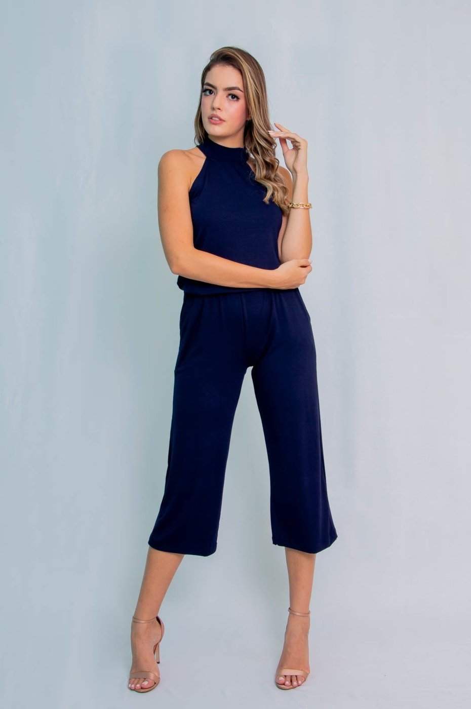 Imagem principal Macacão Gola Alta Pantacourt Maria Paes azul marinho Maria Paes azul marinho