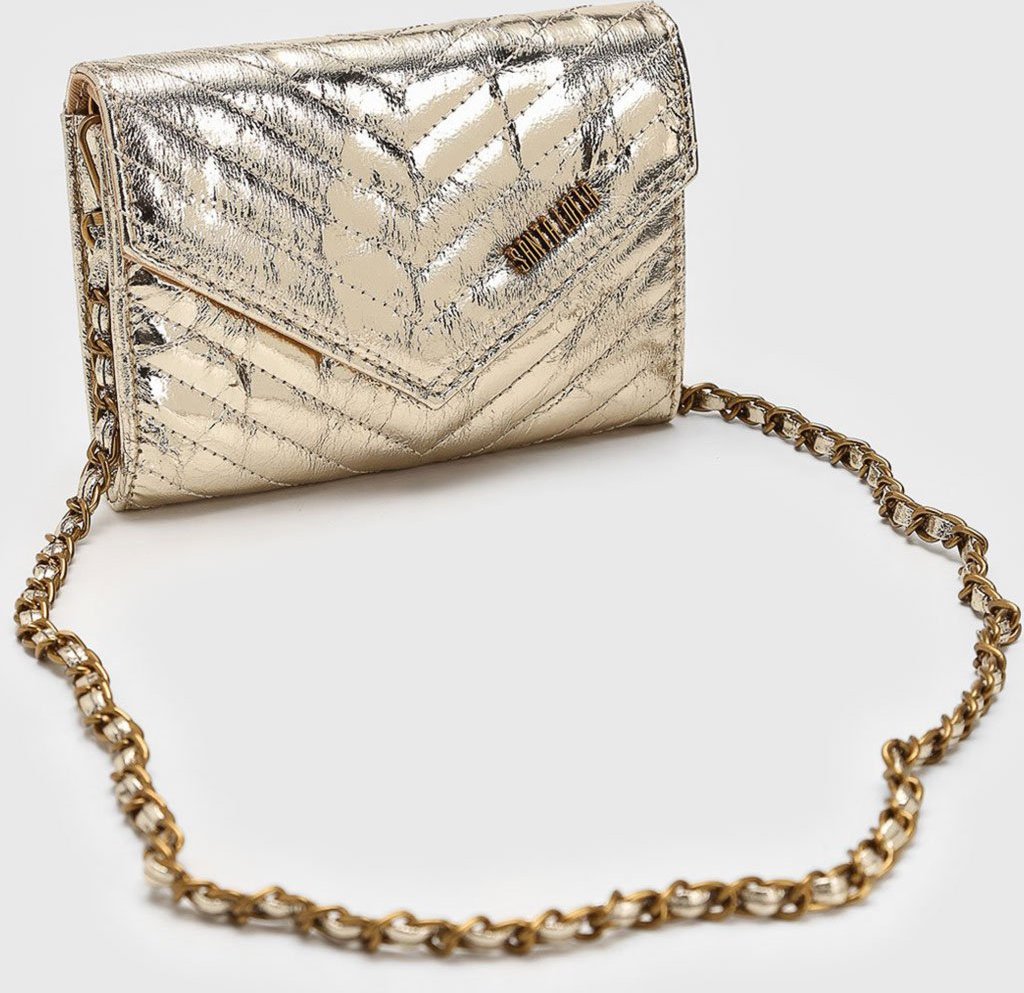 Carteira Tiracolo Santa Lolla Metalizada Alça Corrente Dourada