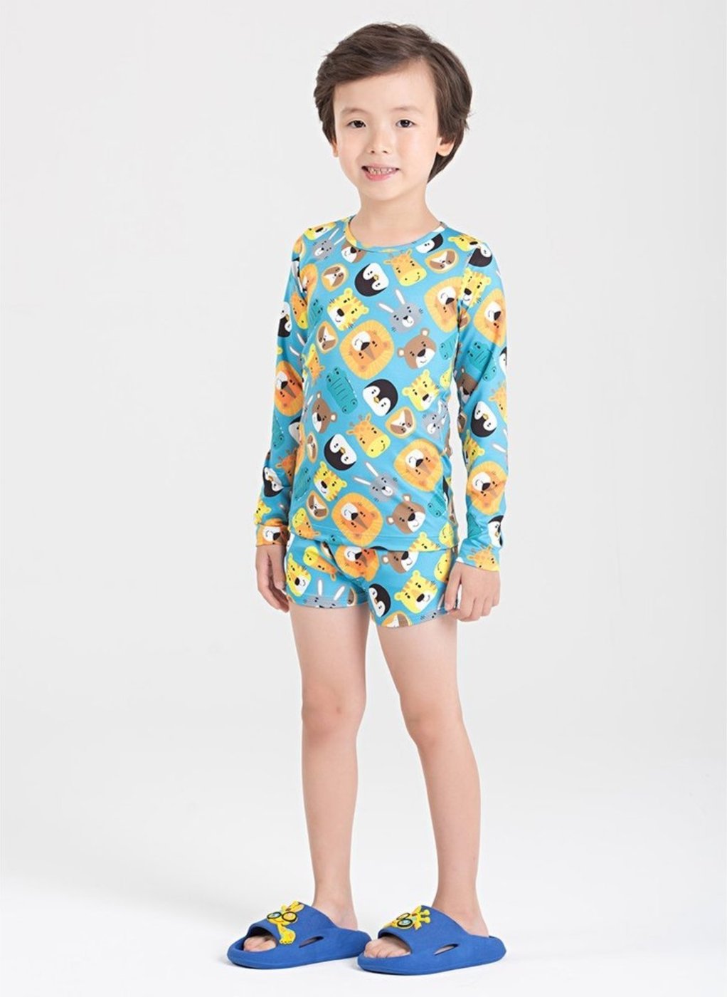 Imagem principal Conjunto Praia Menino Hawaii Manga Longa Proteção UV 50+ Mundo Animal Molekada azul Molekada azul