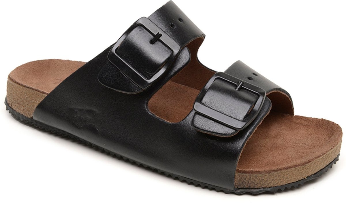 Sandália Papete Franca Griffe Couro Unissex Ajuste Fivelas Solado Flat Emborrachado Anatômico