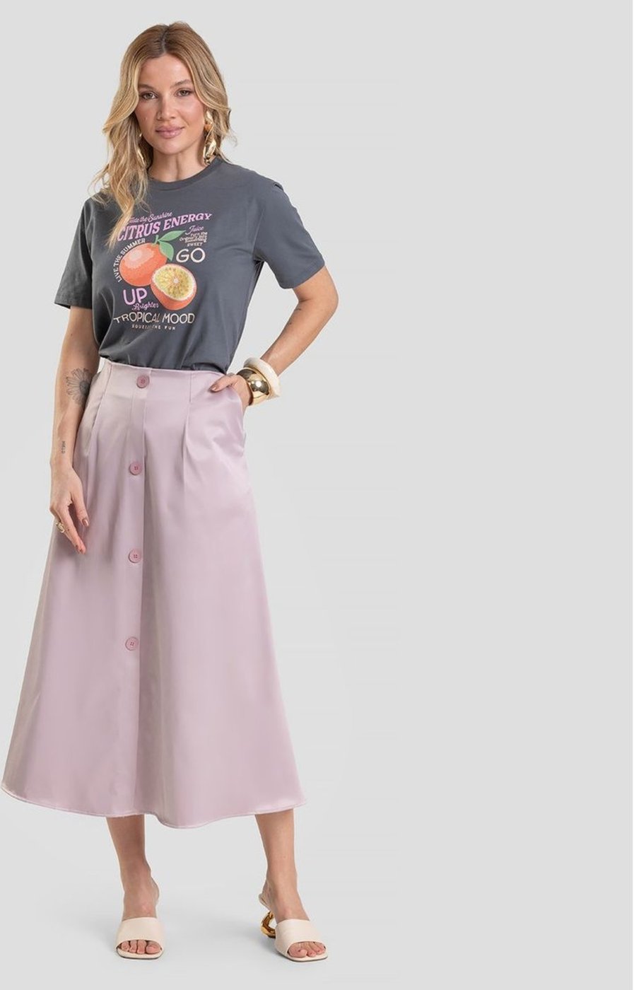 Saia Midi em Tecido Plano Dianna