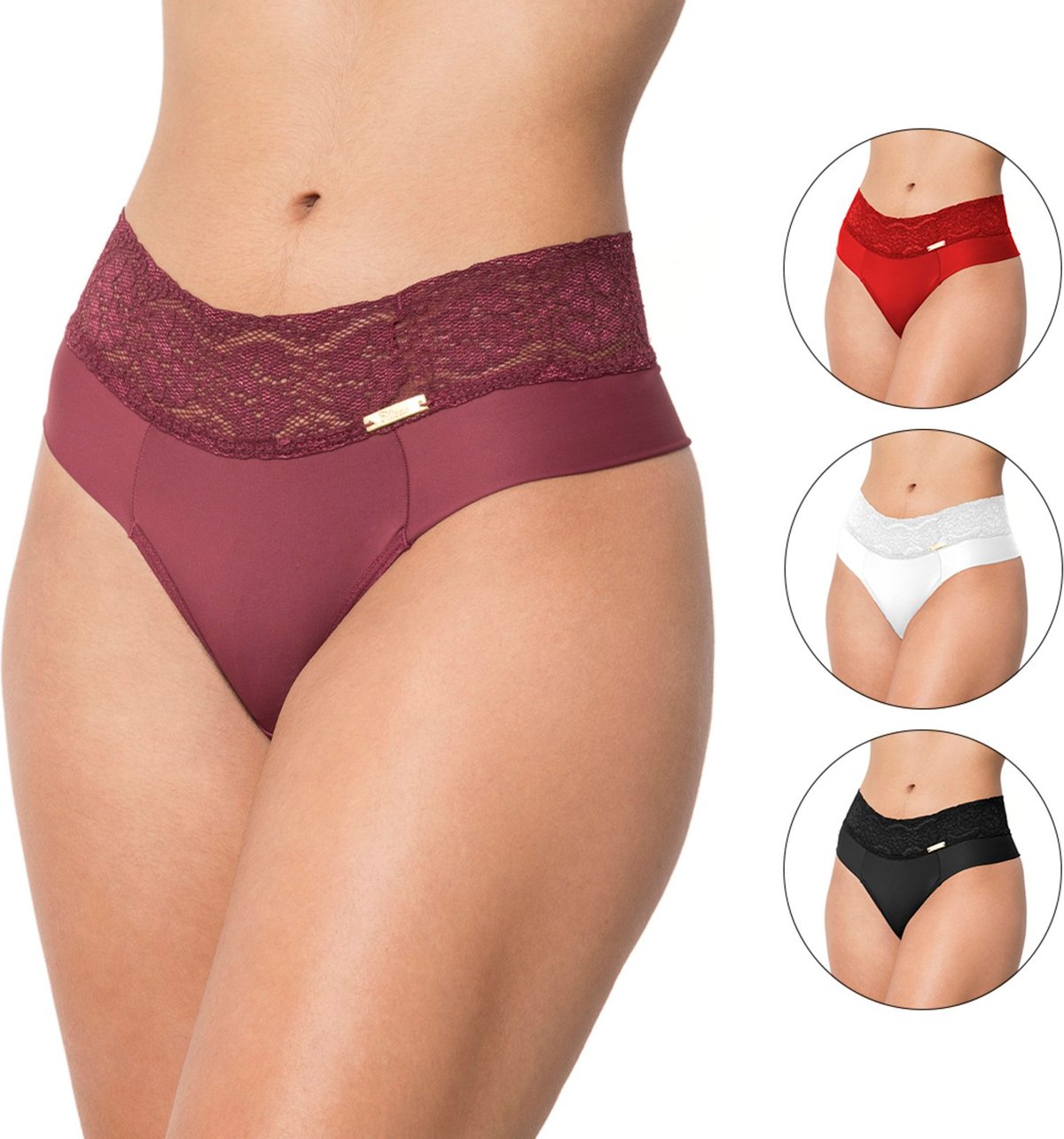 Imagem principal Kit 3 Calcinhas Gabi Lingerie Poliamida Microfibra Moda Íntima Feminina Fio Duplo Toda Rendada Cós Alto Modelagem Perfeita Confortável multicolorido Gabi Lingerie multicolorido