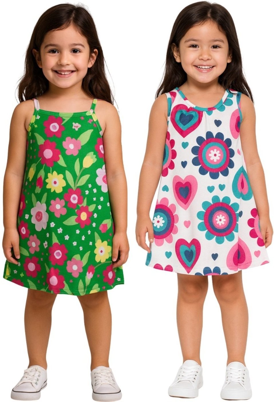 Infantil - Kit Vestido Kyly Alça Finas Floral e Verde