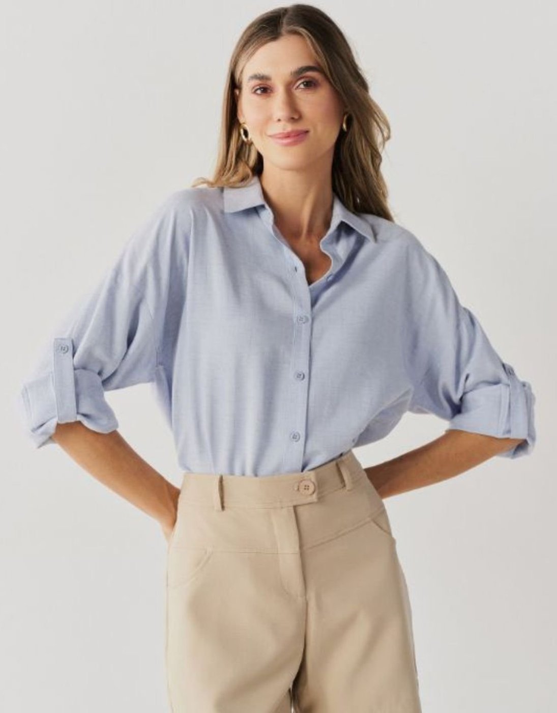 Imagem principal Camisa Via Lessa Anna Oversized Lurex com Linho Claro bege Via Lessa bege