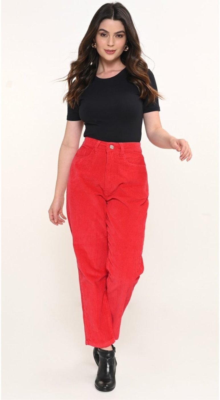 Calça Feminina Veludo Vermelho Mom
