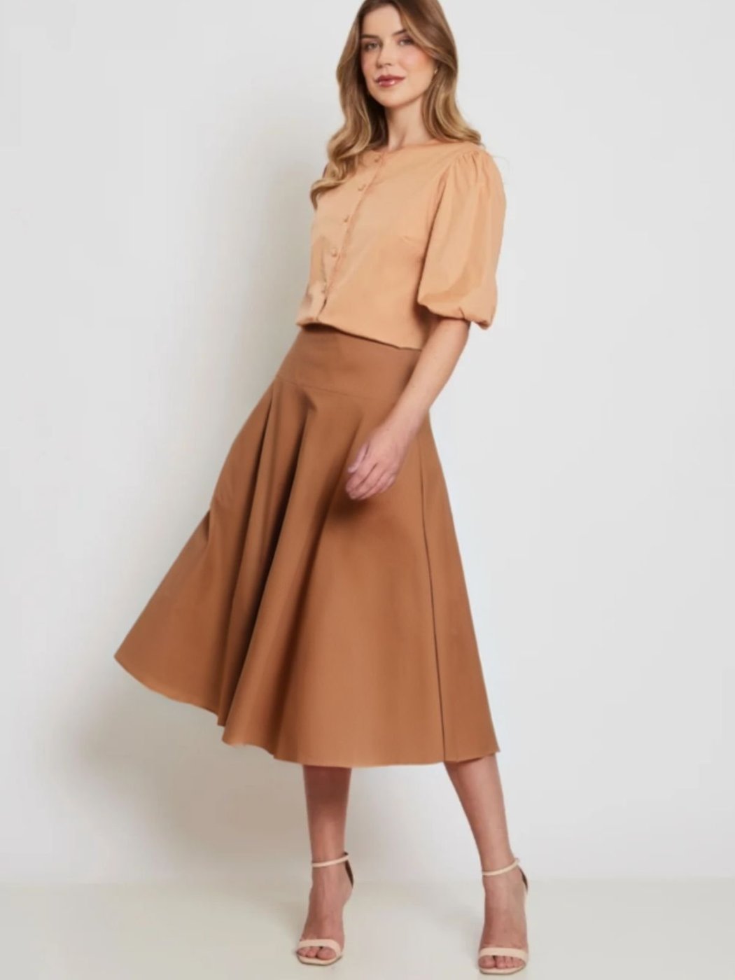 Saia Via Lessa Atlanta Midi Modelagem Evasê Terracota