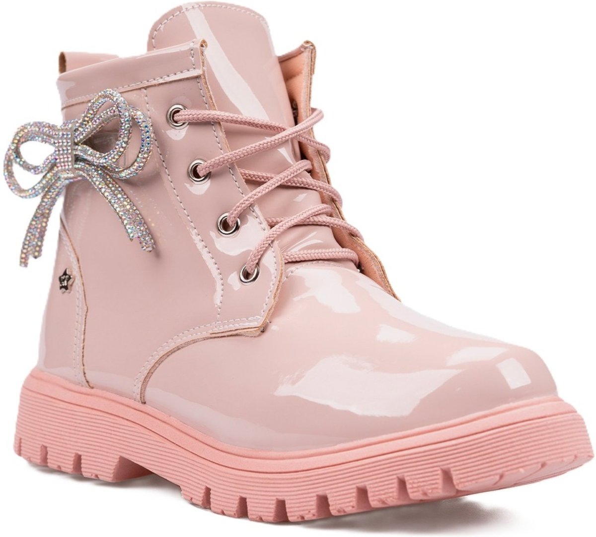 Imagem principal Infantil - Coturno Feminino Verniz Tratorado Laço Strass Moda Menina Fashion rosa Menina Fashion rosa