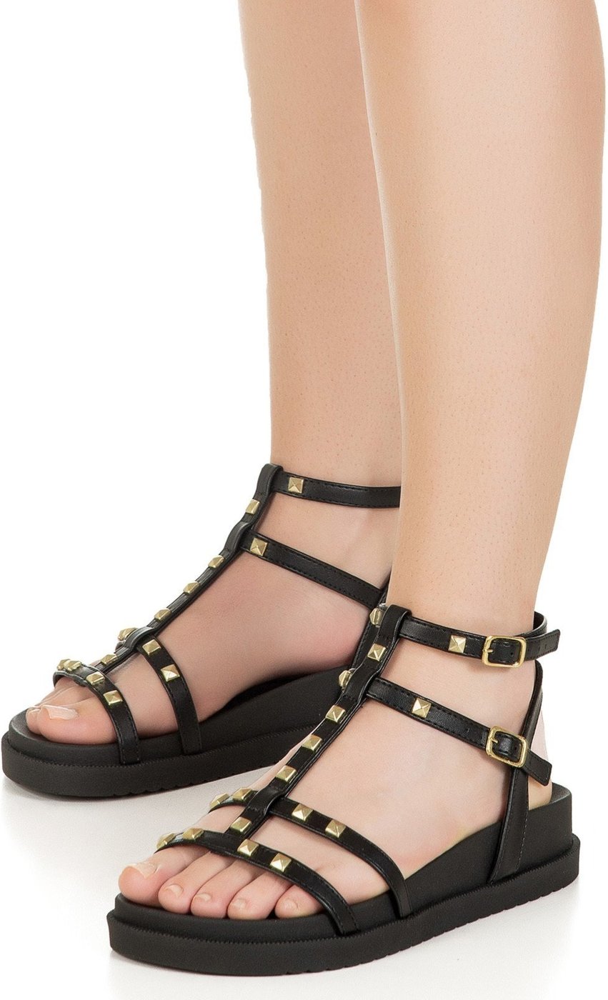 Sandália Feminina Plataforma GiGiL Gladiadora Tachas Pirâmides