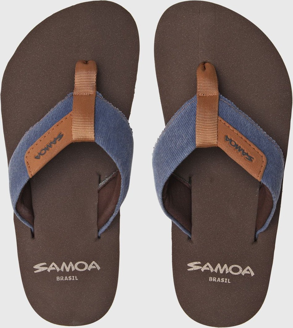 Chinelo Samoa Dedo Tira Comfort Marrom e Azul