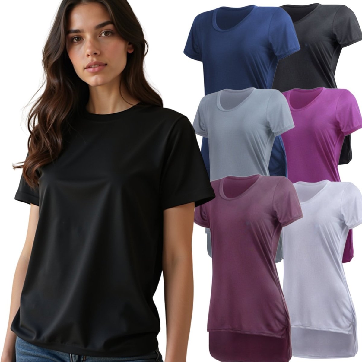 Imagem principal Kit 6 Camisetas Femininas Dry Fit Tapa Bumbum Mullet TH6 Esportivas Academia multicolorido TH6 multicolorido