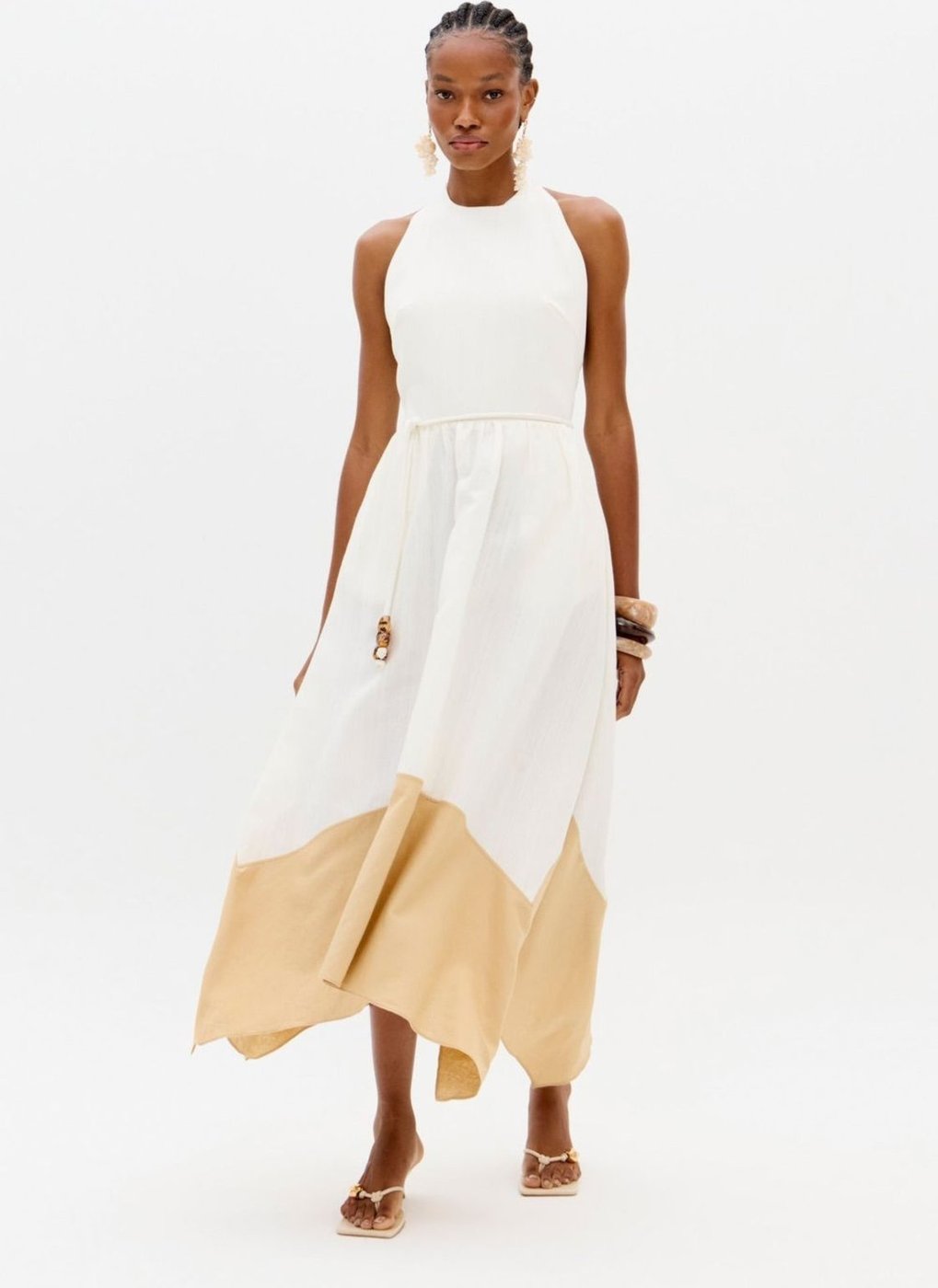 Vestido Super Midi Frente Única Com Linho