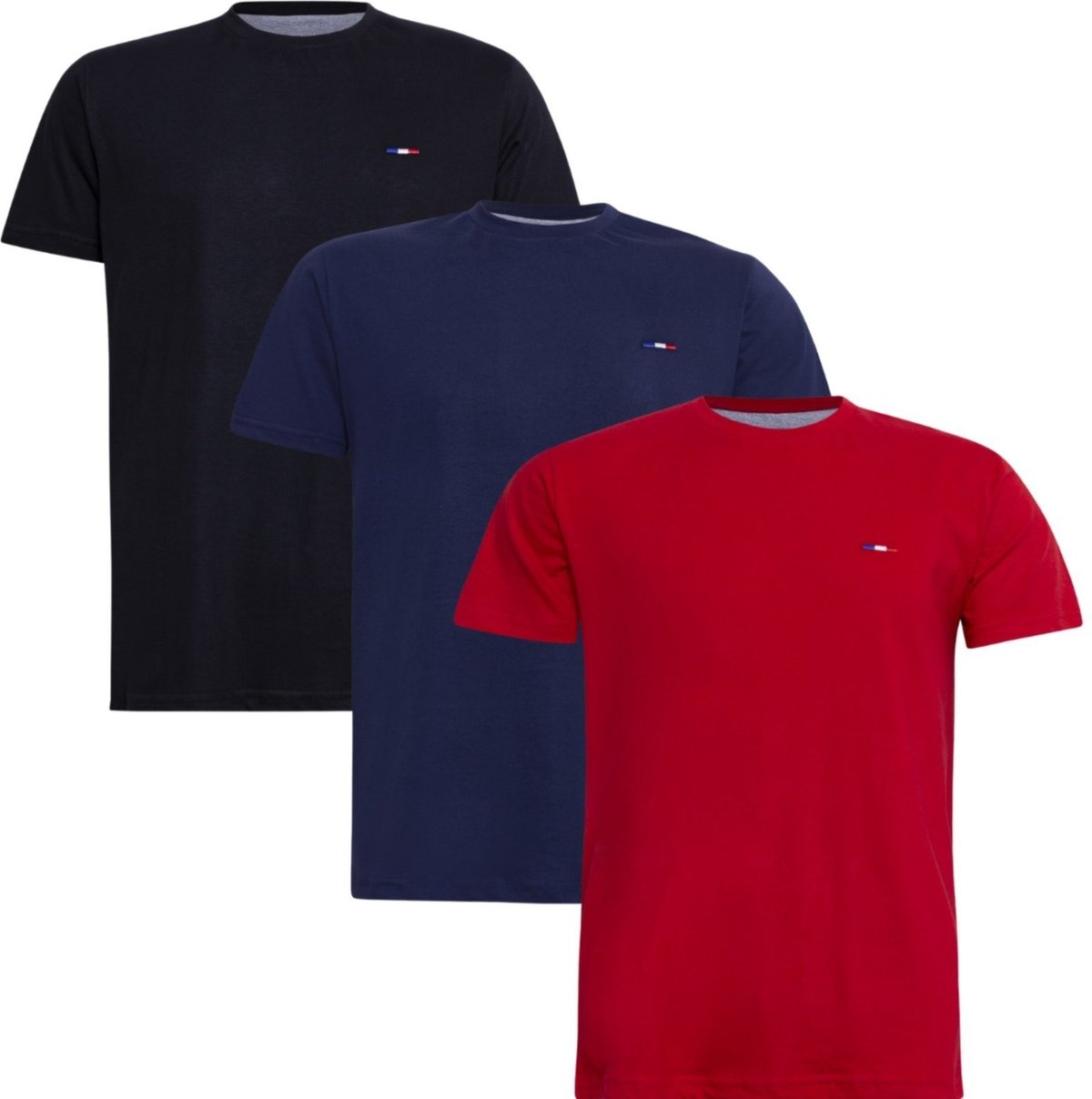 Imagem principal Kit 3 Peças Camisetas Básicas Masculina FMF em Algodão Premium no Estilo Tommy Bordado França Vermelho Preto Marin multicolorido FMF multicolorido