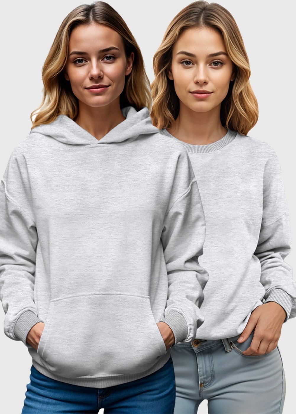 Imagem principal Kit 2 Moletom Canguru e Gola Redonda Feminino Flanelado Benellys Liso Claro cinza Benellys cinza