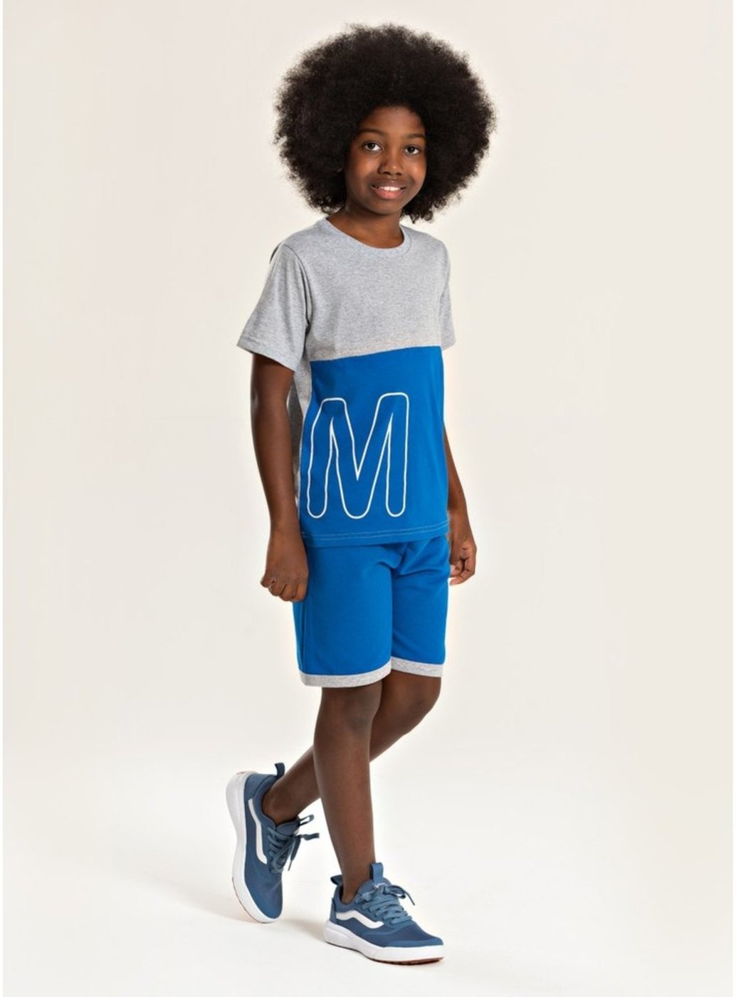 Imagem principal Infantil - Conjunto Molekada Verão Menino Mescla Camiseta com Recorte e Bermuda com Barra cinza Molekada cinza