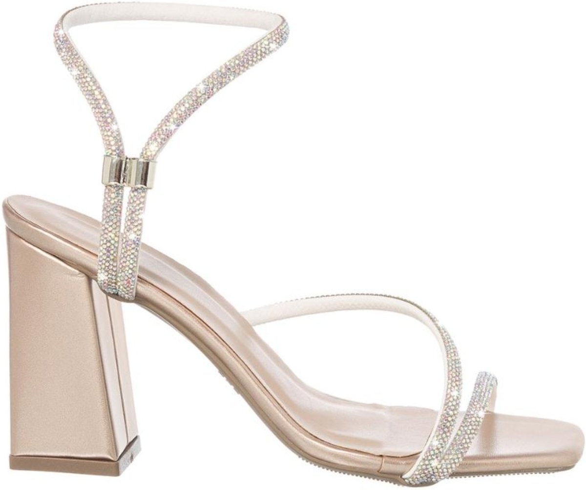 Imagem principal Sandália Feminina Salto Grosso Strass Calce Fácil Confort Stessy Shoes cobre Stessy Shoes cobre